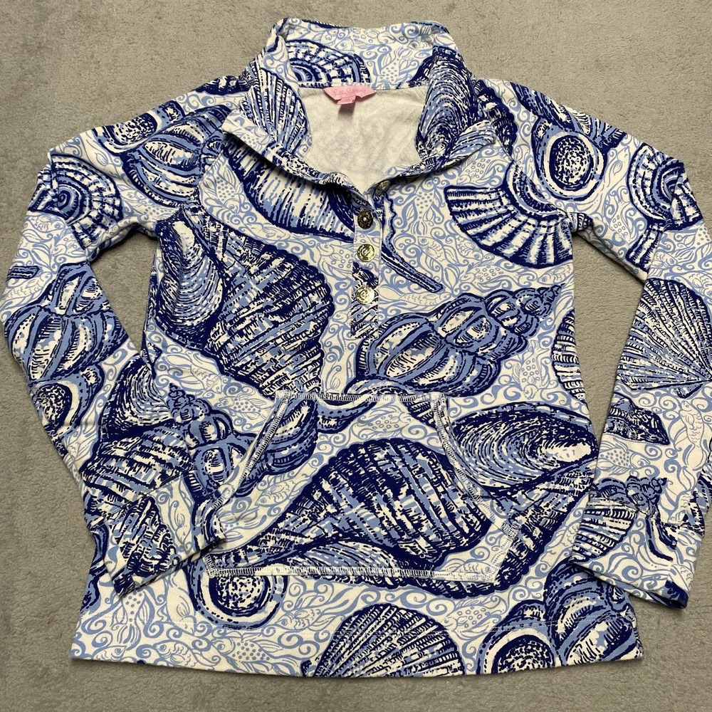 Lilly Pulitzer Captain Popover XS Blue Stuffed Shells Gold‎ Button Jacket Resort